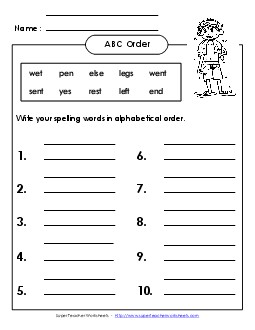 ABC Order - Write (B-2)  Spelling B Worksheet