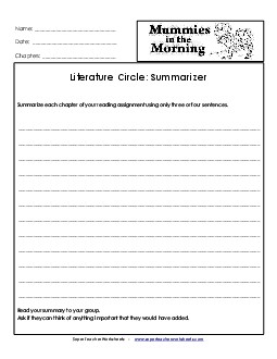 Literature Circles: Summarizer Book Mummies In The Morning Worksheet