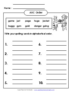 ABC Order: Write List (B-14) Spelling B Worksheet