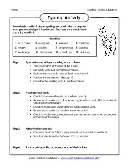 Typing Sentences (D-Christmas) Spelling D Worksheet