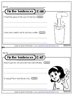 Fix the Sentences C-66 through C-70 Worksheet