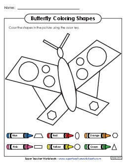 Coloring Shapes - Butterfly Geometry Worksheet