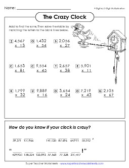 Math Riddle: Crazy Clock Multiplication Worksheet