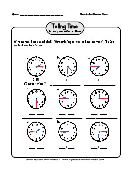 Time: Quarter Hours Worksheet