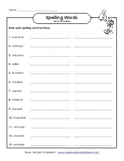 Write Twice (D-18) Spelling D Worksheet