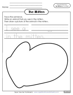 Write and Draw Picture Book Mitten Worksheet