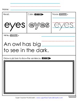 Worksheet 3: Eyes Sight Words Individual Worksheet