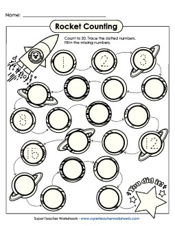 Rocket Counting (1 - 20) Worksheet