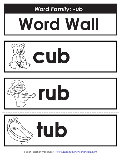 New Word Wall: -ub Words Worksheet New Word Wall: -ub Words Worksheet