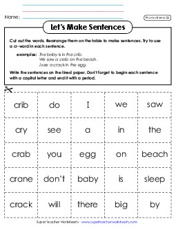 Let\'s Make Sentences (Cr-)  Phonics Blends Worksheet