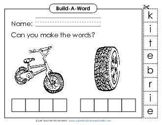 Build-a-Word: Bike and Tire Phonics Silent E Worksheet