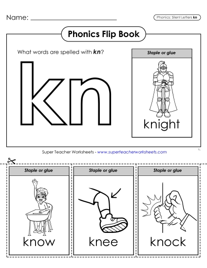 New Phonics Flip Book: Kn- Words. Worksheet New Phonics Flip Book: Kn- Words. Worksheet