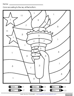 Color-by-Number: Statue of Liberty Holiday Worksheet