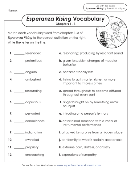 New Vocabulary Matching: Chapters 1 through 3 Worksheet New Vocabulary Matching: Chapters 1 through 3 Worksheet