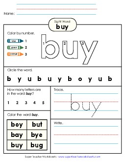 Worksheet 4: Buy Sight Words Individual Worksheet