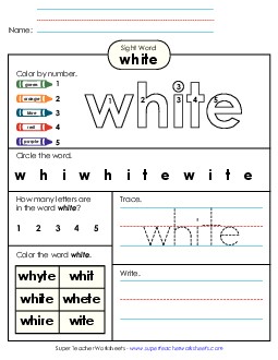 Worksheet 4: White Sight Words Individual Worksheet