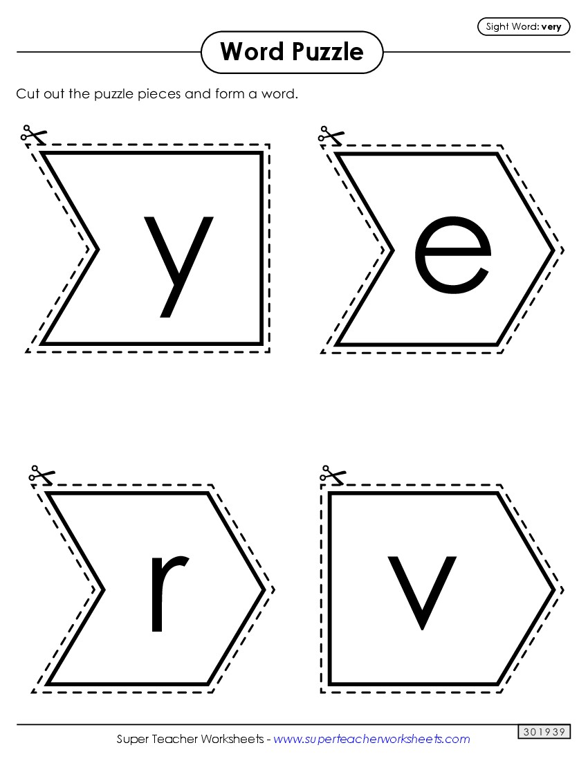 Word Puzzle: Very Sight Words Individual Worksheet