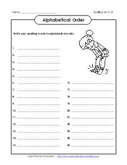 ABC Order: Write List (D-18) Spelling D Worksheet