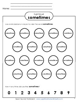 Dab or Color: Sometimes Sight Words Individual Worksheet