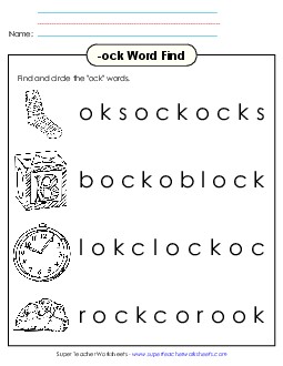 Circle the Words (-ock) Word Families Worksheet