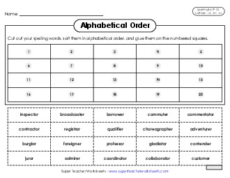 Alphabetical Order: Cut-Glue (F-23) Spelling F Worksheet