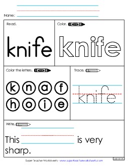 Worksheet 1: Knife Free Sight Words Individual Worksheet