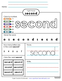 Worksheet 4: Second Sight Words Individual Worksheet