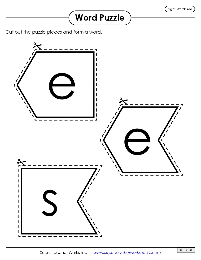 Word Puzzle: See Sight Words Individual Worksheet