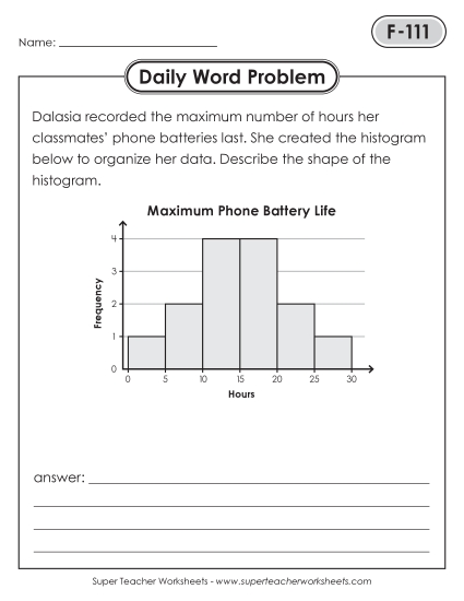 New Daily Word Problems<BR>F-111 through F-115 Worksheet New Daily Word Problems<BR>F-111 through F-115 Worksheet