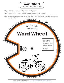 -ike Word Wheel Phonics Worksheet