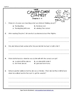 Questions for Chapters 3-4 Book Candy Corn Contest Worksheet