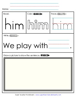 Worksheet 3: Him Sight Words Individual Worksheet