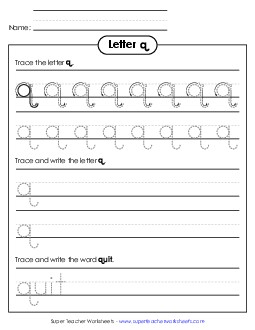 Lowercase q (Dotted Lines) Printing Worksheet