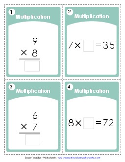 Task Cards: Missing Factors Multiplication Worksheet