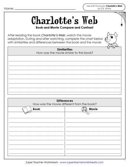New Movie-Book Similarities and Differences Worksheet New Movie-Book Similarities and Differences Worksheet