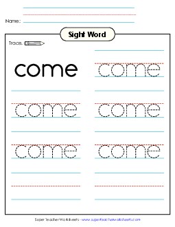 Trace the Word: Come Sight Words Individual Worksheet