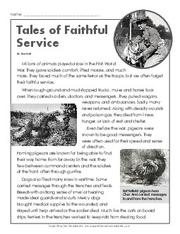 Tales of Faithful Service Free 5th Grade Reading Comprehension Worksheet