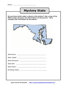 Mystery State: Maryland States Worksheet