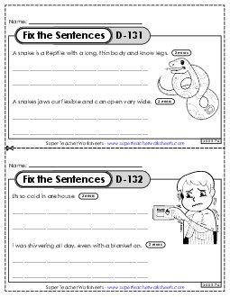 Fix the Sentences D-131 through D-135 Worksheet