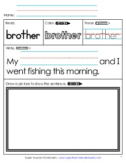 Worksheet 3: Brother Sight Words Individual Worksheet