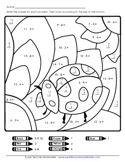 Subtraction Mystery Picture: Ladybug Worksheet