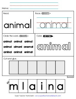 Worksheet 2: Animal Sight Words Individual Worksheet