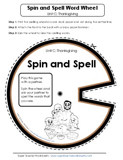 Spin and Spell (C-Thanksgiving) Spelling C Worksheet