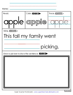 Worksheet 3: Apple Sight Words Individual Worksheet