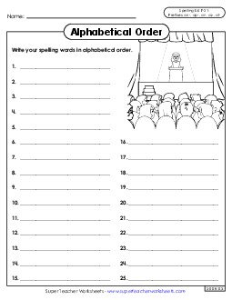 Alphabetical Order: Whole List (F-21) Spelling F Worksheet