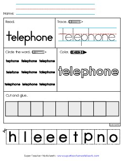 Worksheet 2: Telephone Sight Words Individual Worksheet