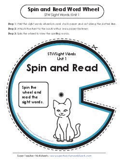 Spin and Read (Unit 1) Free Sight Words Worksheet