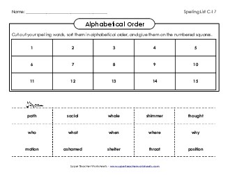 ABC Order: Cut-and-Glue (C-17) Spelling C Worksheet