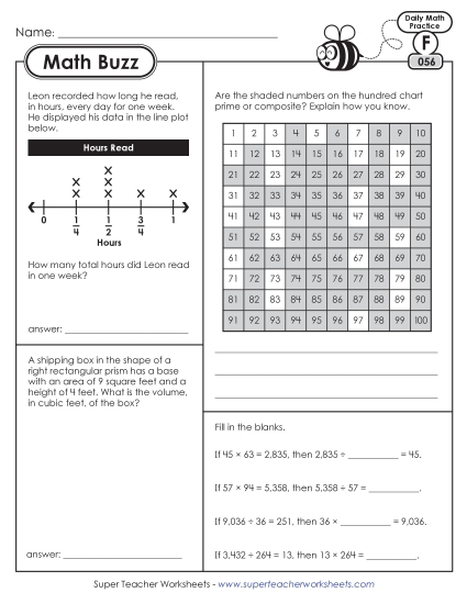 New 6th Grade Math Buzz: Week 12<br>Worksheets 56 through 60 Worksheet New 6th Grade Math Buzz: Week 12<br>Worksheets 56 through 60 Worksheet