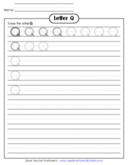 Uppercase Q (Smaller Font Size) Alphabet Worksheet